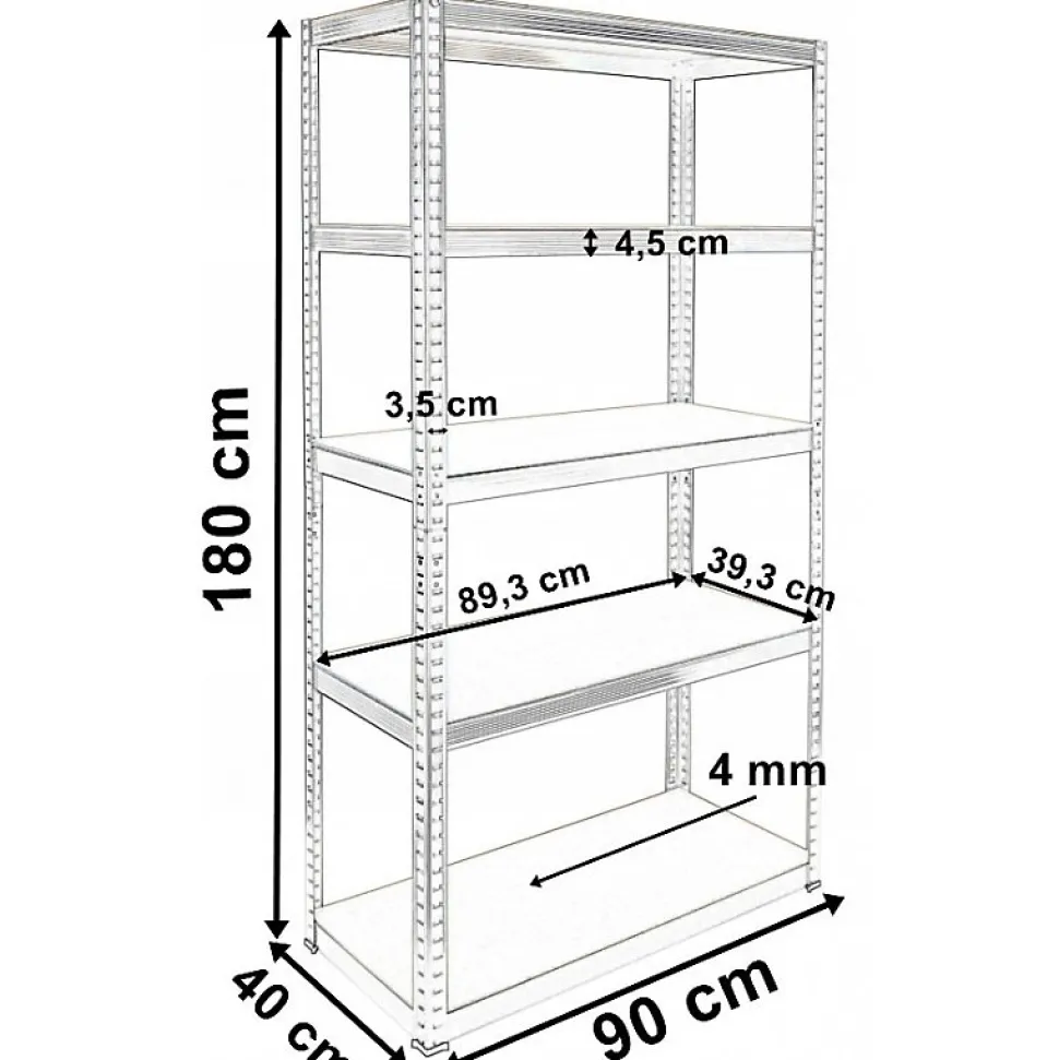 MORIE - Rayonnage industriel de stockage - Charge max 875 kg - 5 étagères - Acier galvanisé + panneaux MDF