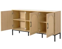Nagato - buffet bas - cannage et effet bois - 3 portes - 150 cm - Best Mobilier