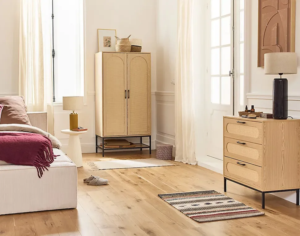 Nagato - commode - cannage et effet bois - 70 cm - Best Mobilier