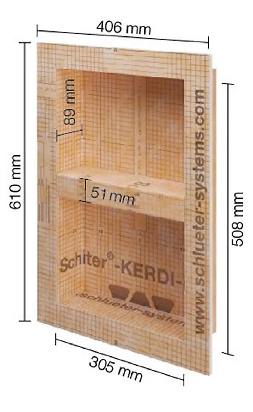 Niche murale à carreler KERDI-BOARD-N - 305 x 508 x 89 mm - Sans tablette