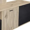 NIVER - Meuble TV Mural avec Banc TV et Colonne Led inclue et Aspect Bois Noir