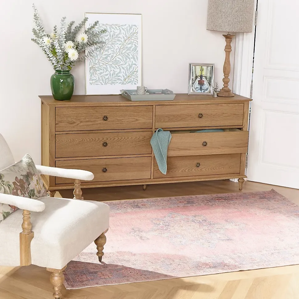 OLIVIA Commode Shabby chic en chêne, 6 tiroirs