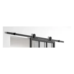 OPTIMUM Kit porte coulissante ATELIER noir + rail apparent + cache rail - 204 x 93 cm - verre transparent