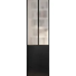 OPTIMUM pack portes de placard coulissantes, 2 vantaux décor atelier noir, verre dépoli blanc, H 2500 x L 1200 mm