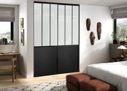 OPTIMUM pack portes de placard coulissantes, 2 vantaux décor atelier noir, verre dépoli blanc, H 2500 x L 1500 mm
