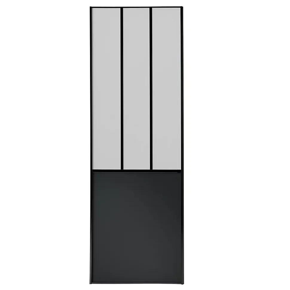 OPTIMUM pack portes de placard coulissantes, 2 vantaux décor atelier noir, verre dépoli blanc, H 2500 x L 1500 mm
