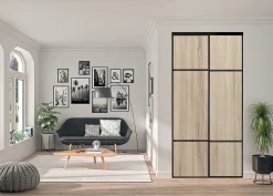OPTIMUM pack portes de placard coulissantes, 2 vantaux décor chêne sauvage partitionné chêne sauvage H2500mm X L1800mm