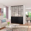 OPTIMUM pack portes de placard coulissantes, 2 vantaux décor atelier noir, verre dépoli blanc, H 2500 x L 1800 mm