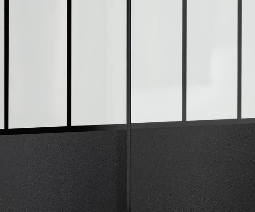 OPTIMUM pack portes de placard coulissantes, 2 vantaux décor atelier noir, verre dépoli blanc, H 2500 x L 1800 mm