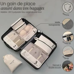 Organisateur de voyage, rangement valise 7 pièces - Beige - Vivezen