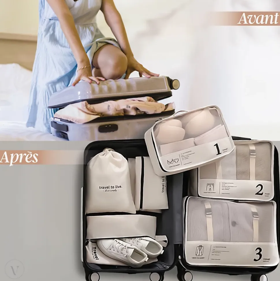 Organisateur de voyage, rangement valise 7 pièces - Beige - Vivezen
