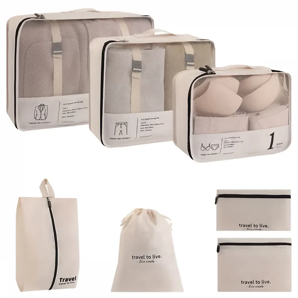 Organisateur de voyage, rangement valise 7 pièces - Beige - Vivezen