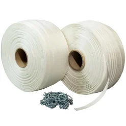 Pack 2 Feuillards de cerclage tressés 13 mm x 1100 m + 250 Boucles OFFERTES - Feuillard textile Résistance 350kg - TECPLAST PFT2