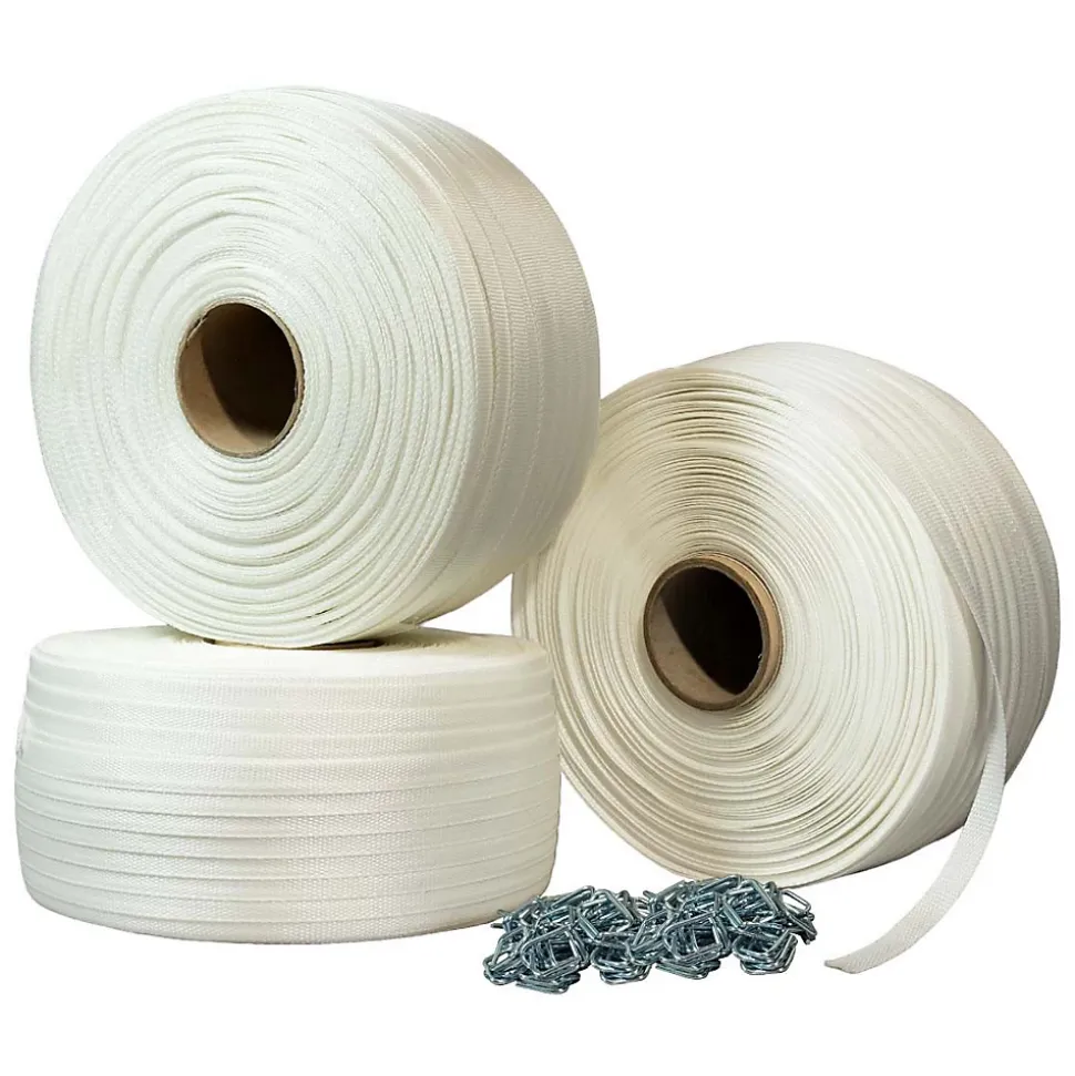 Pack 3 Feuillards de cerclage tressés 16 mm x 850 m + 500 Boucles OFFERTES - Feuillard textile Résistance 450kg - TECPLAST PFT3