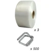 Pack 3 Feuillards de cerclage fil à fil 19 mm x 600 m + 500 Boucles OFFERTES - Feuillard textile Résistance 550kg - TECPLAST PFF3