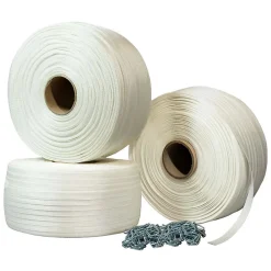 Pack 3 Feuillards de cerclage tressés 13 mm x 1100 m + 500 Boucles OFFERTES - Feuillard textile Résistance 350kg - TECPLAST PFT3