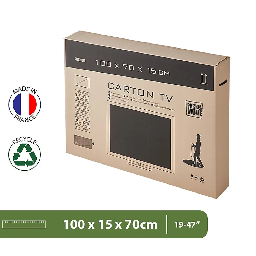 Pack and Move - Carton de protection pour TV 47" - Déménagement écran plat - 100 x 15 x 70 cm - Carton renforcé