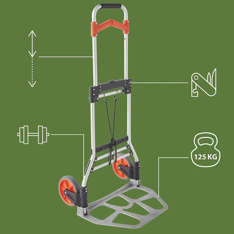 Pack and Move - Diable pliable en aluminium - 35 x 48 x 119 cm - 130 KG max - Pour déménagement et transport