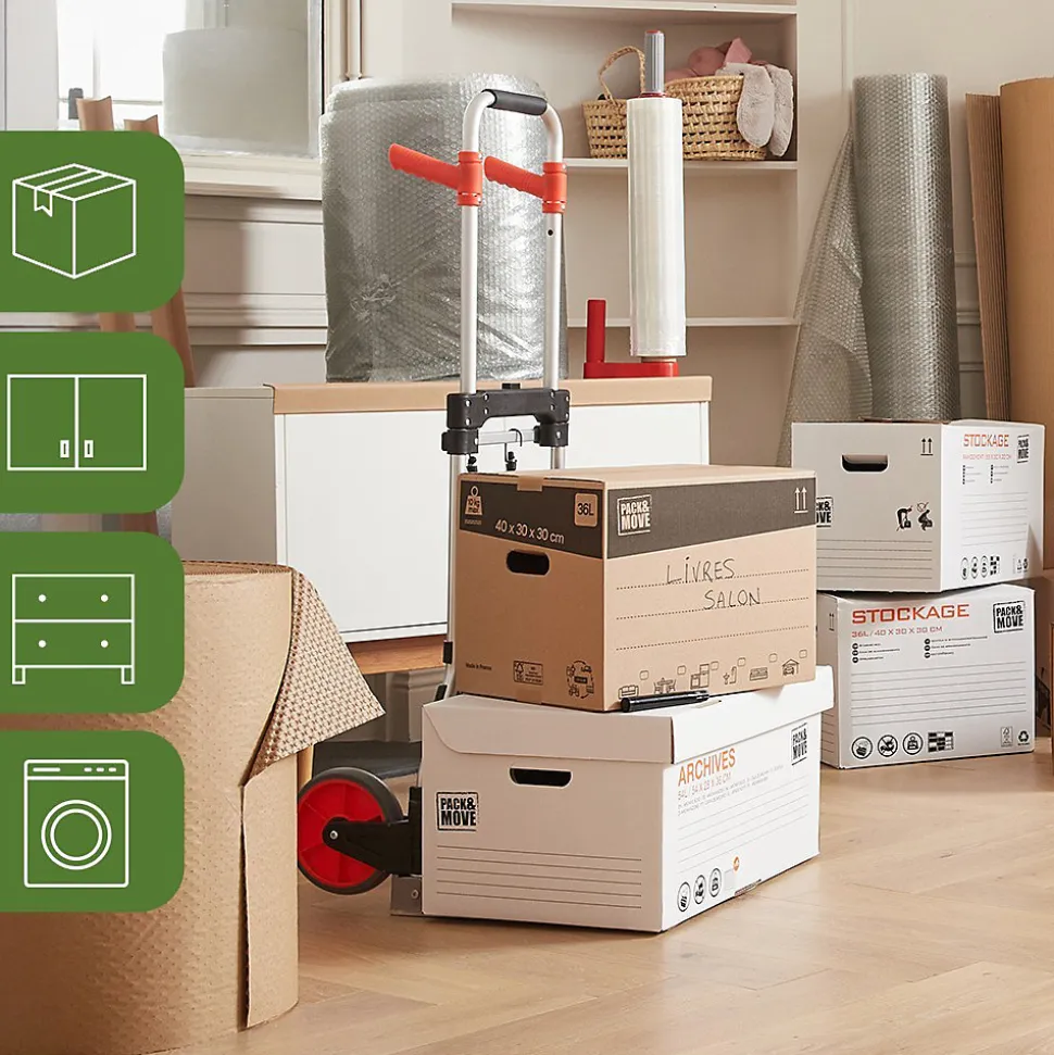 Pack and Move - Diable pliable en aluminium - 35 x 48 x 119 cm - 130 KG max - Pour déménagement et transport