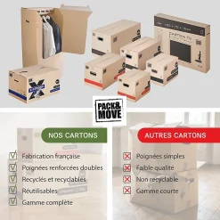 Pack and Move - Lot 20 cartons déménagement automatique - 60 x 50 x 40 cm - Poignées renforcées