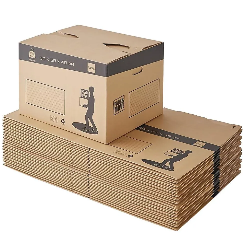 Pack and Move - Lot 20 cartons déménagement automatique - 60 x 50 x 40 cm - Poignées renforcées