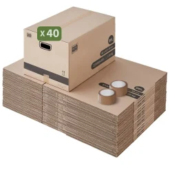 Pack and Move - Lot 40 cartons déménagement L larges - 40 x 60 x 40 cm - Poignées renforcées - 2 adhésifs offerts
