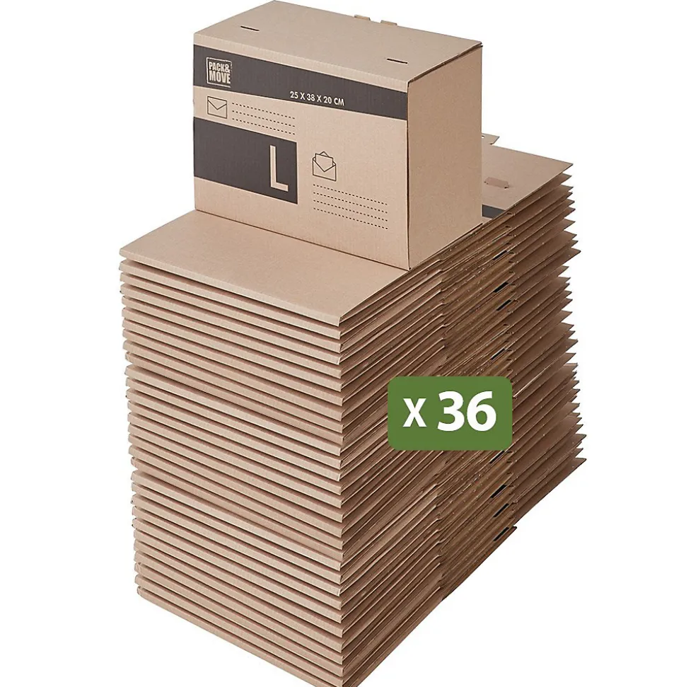 Pack and Move - Lot 36 cartons pour expédition - Taille L - 25 x 38 x 20 cm - Carton renforcé - 20 KG max