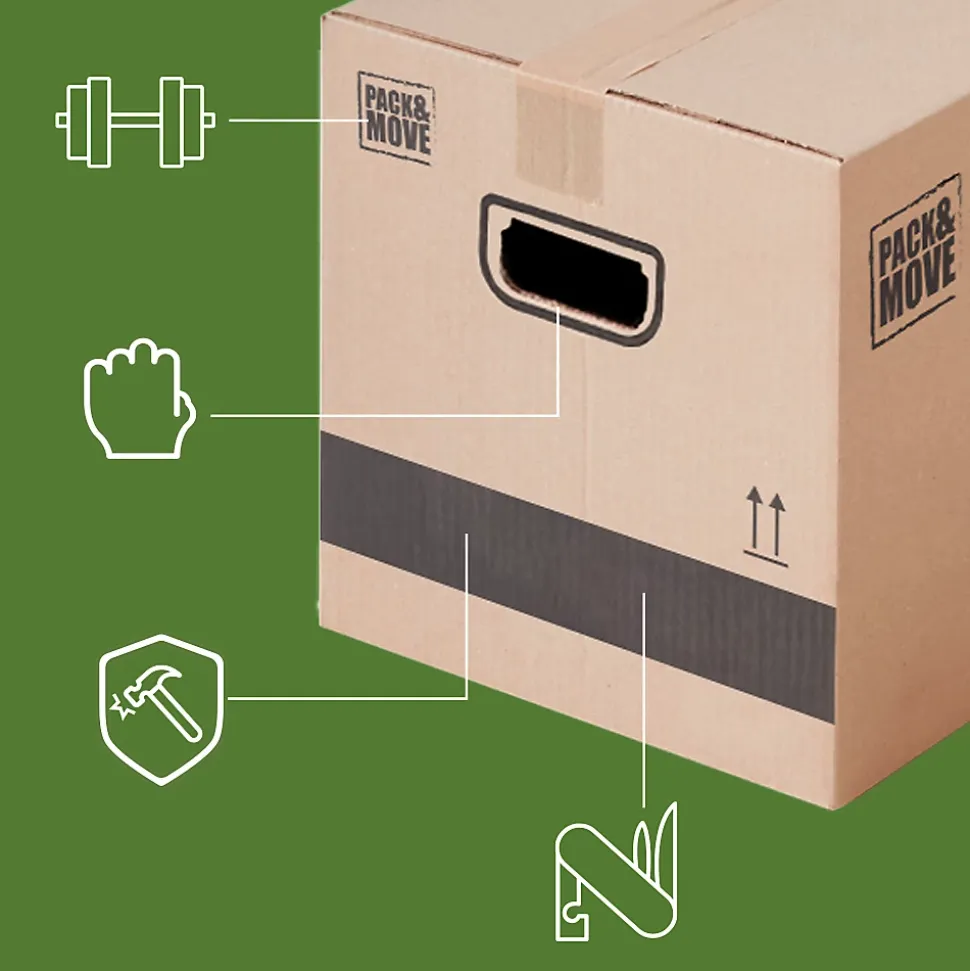 Pack and Move - Lot 10 cartons déménagement stockage standard - 60 x 30 x 30 cm - Poignées renforcées - 1 adhésif offert