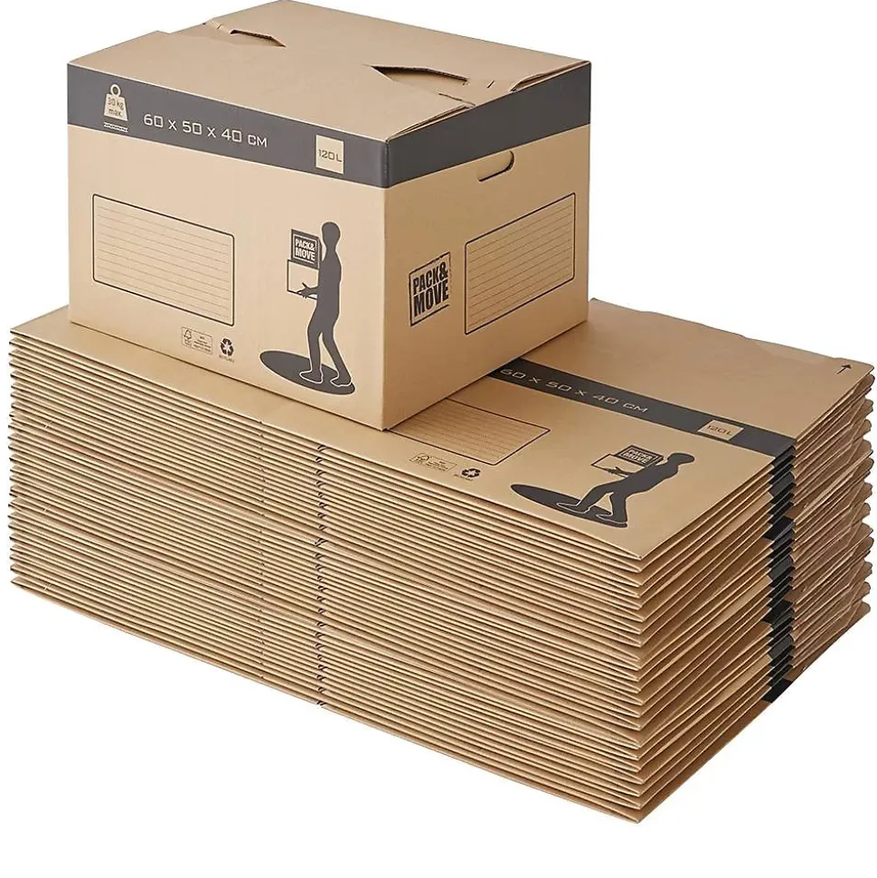 Pack and Move - Lot 30 cartons déménagement automatique - 60 x 50 x 40 cm - Poignées renforcées