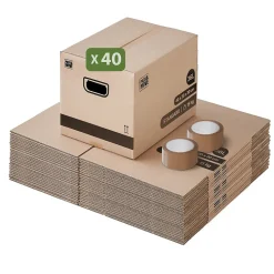Pack and Move - Lot 40 cartons déménagement stockage livres - 40 x 30 x 30 cm - Poignées renforcées - 2 adhésifs offerts