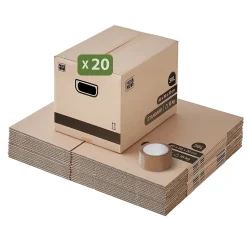 Pack and Move - Lot 20 cartons déménagement stockage livres - 40 x 30 x 30 cm - Poignée renforcées - 1 adhésif offert
