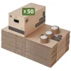 Pack and Move - Lot 50 cartons déménagement stockage standard - 60 x 30 x 30 cm - Poignées renforcées - 3 adhésifs offerts