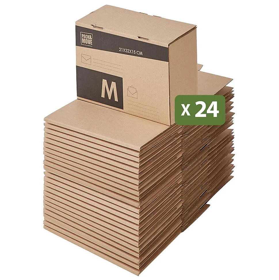 Pack and Move - Lot 24 cartons pour expédition - Taille M - 21 x 32 x 15 cm - Carton renforcé - 20 KG max