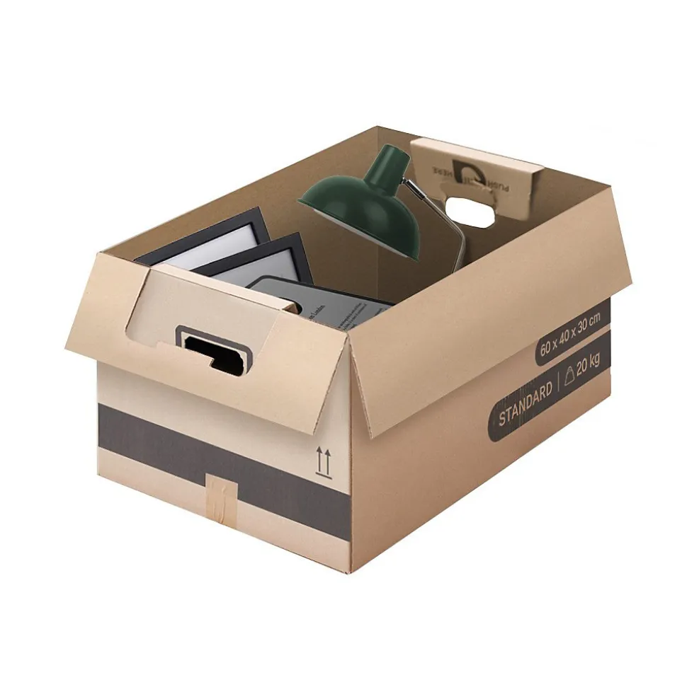 Pack and Move - Lot 10 Cartons Déménagement Stockage M - 60 x 40 x 30 cm - Poignées renforcées - 1 adhésif offert