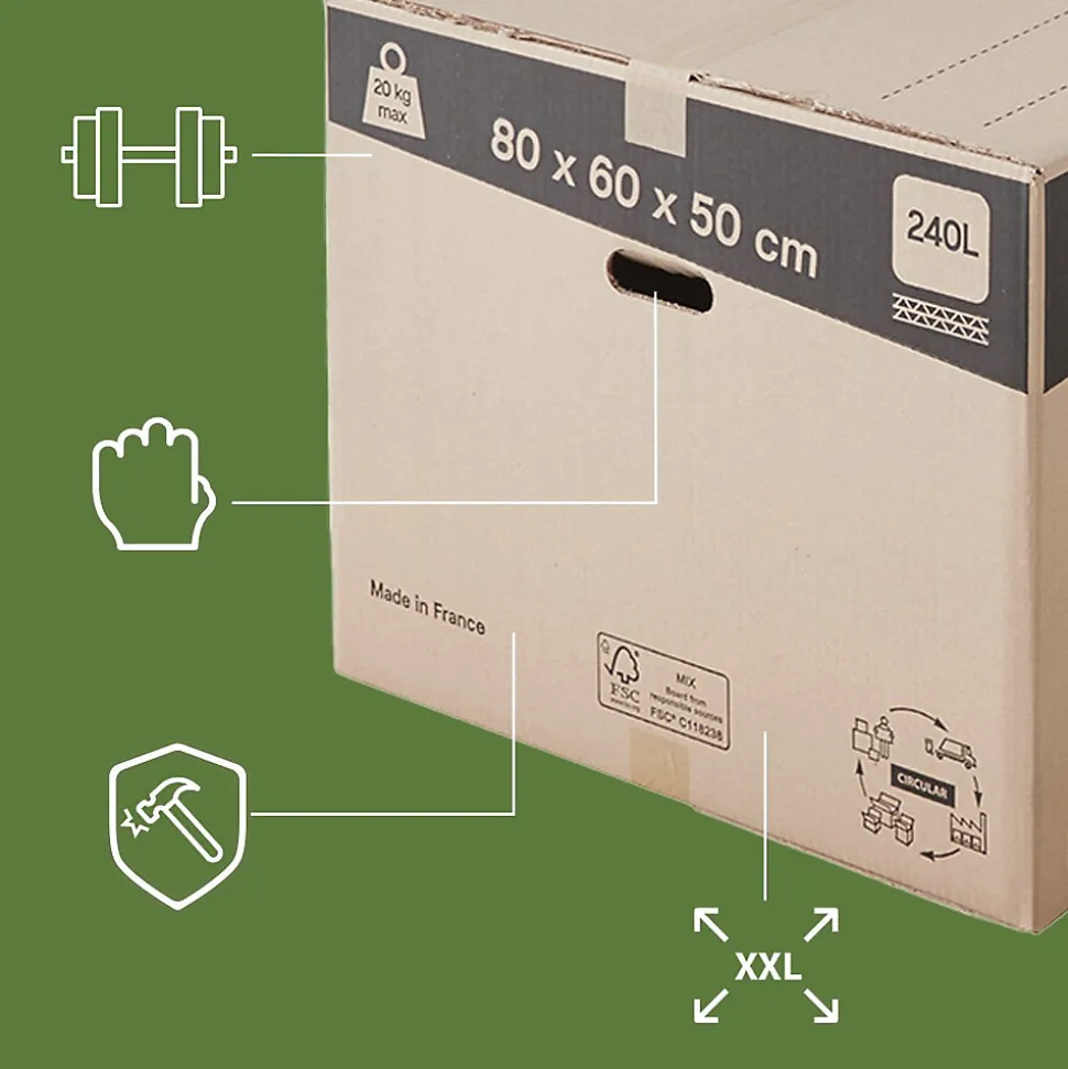 Pack and Move - Lot 30 cartons déménagement XXL - 80 x 60 x 50 cm - Poignées renforcées - 3 adhésifs offerts