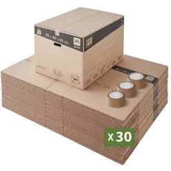 Pack and Move - Lot 30 cartons déménagement XXL - 80 x 60 x 50 cm - Poignées renforcées - 3 adhésifs offerts