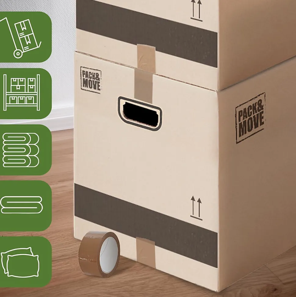 Pack and Move - Lot 60 cartons déménagement XL - 80 x 40 x 40 cm - Poignées renforcées - 3 adhésifs offerts