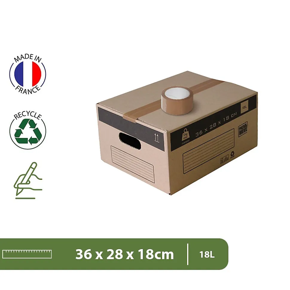 Pack and Move - Lot 30 Cartons Déménagement Stockage S - 36 x 28 x 18 cm - Poignées renforcées - 2 adhésifs offerts