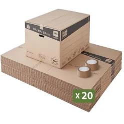 Pack and Move - Lot 20 cartons déménagement XXL - 80 x 60 x 50 cm - Poignées renforcées - 2 adhésifs offerts