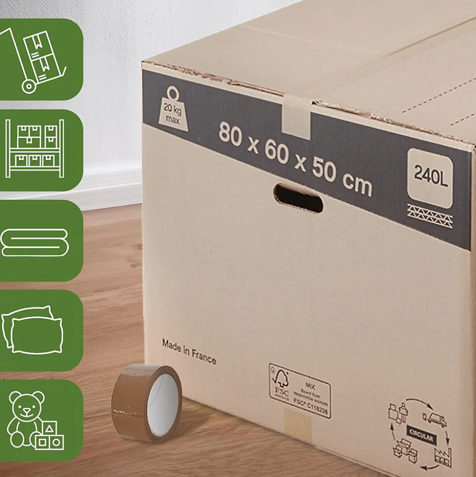 Pack and Move - Lot 20 cartons déménagement XXL - 80 x 60 x 50 cm - Poignées renforcées - 2 adhésifs offerts