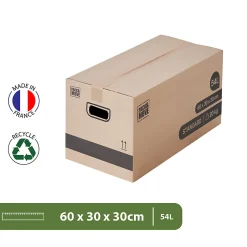 Pack and Move - Lot 60 cartons déménagement stockage standard - 60 x 30 x 30 cm - Poignées renforcées - 3 adhésifs offerts