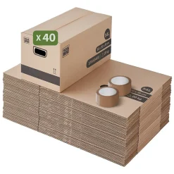 Pack and Move - Lot 40 cartons déménagement stockage standard - 60 x 30 x 30 cm - Poignées renforcées - 2 adhésifs offerts