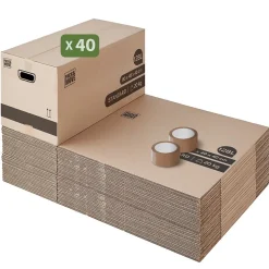 Pack and Move - Lot 40 cartons déménagement XL -80 x 40 x 40 cm - Poignées renforcées - 2 adhésifs offerts