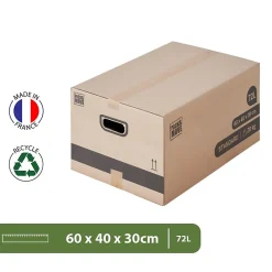 Pack and Move - Lot 40 cartons déménagement M - 60 x 40 x 30 cm - Poignées renforcées - 2 adhésifs offerts