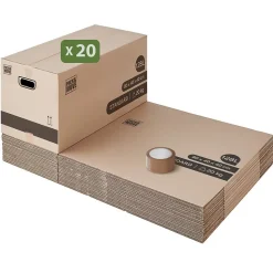 Pack and Move - Lot 20 cartons déménagement XL - 80 x 40 x 40 cm - Poignées renforcées - 1 adhésif offert