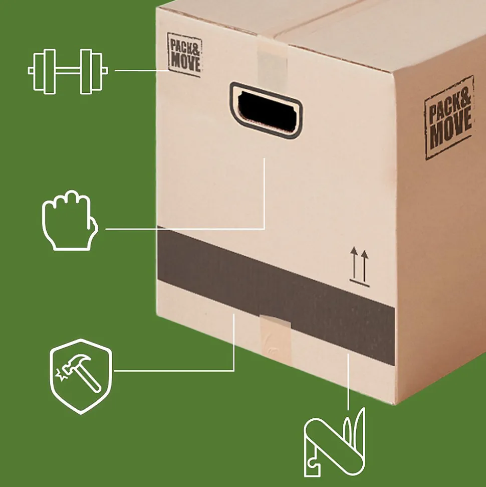 Pack and Move - Lot 20 cartons déménagement XL - 80 x 40 x 40 cm - Poignées renforcées - 1 adhésif offert