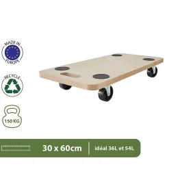 Pack and Move - Lot 4 chariots de transport pour déménagement - 150 KG max - 60 x 30 x 10 cm - Support roulette - Métal et MDF