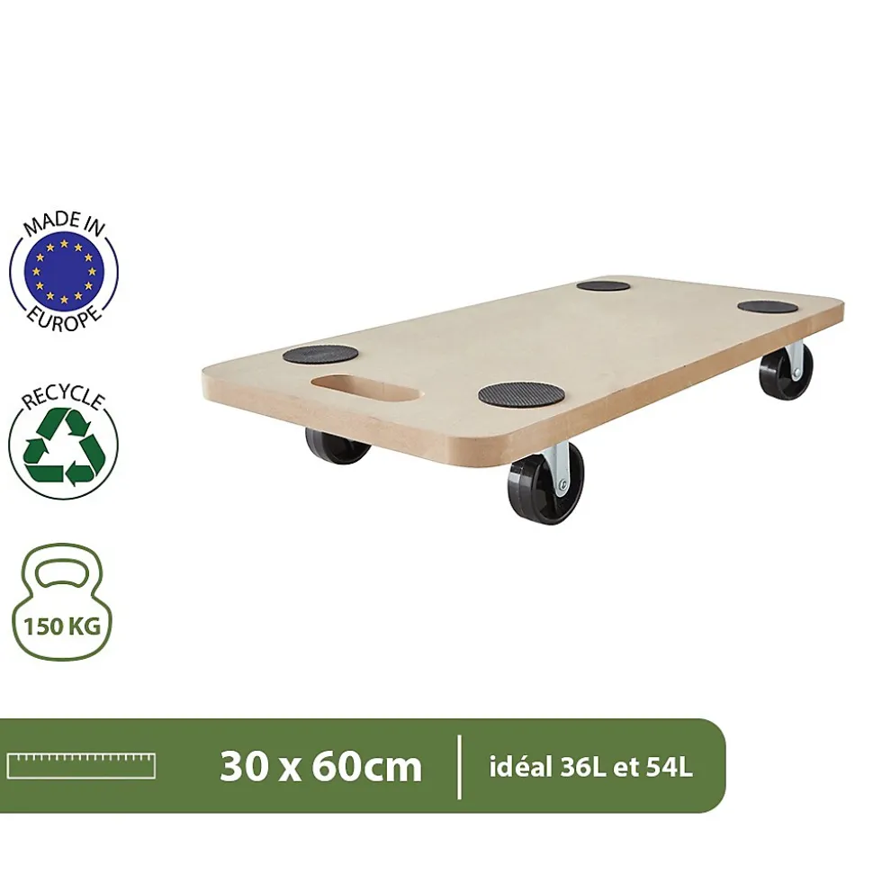 Pack and Move - Lot 4 chariots de transport pour déménagement - 150 KG max - 60 x 30 x 10 cm - Support roulette - Métal et MDF