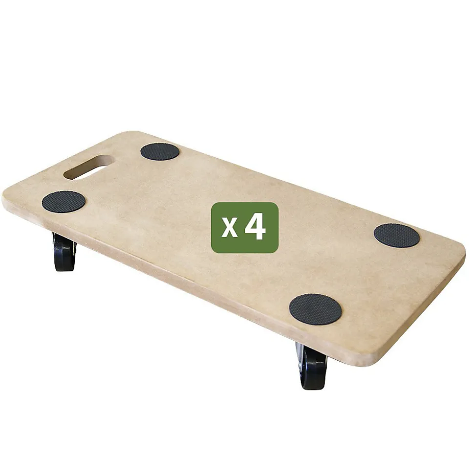 Pack and Move - Lot 4 chariots de transport pour déménagement - 150 KG max - 60 x 30 x 10 cm - Support roulette - Métal et MDF