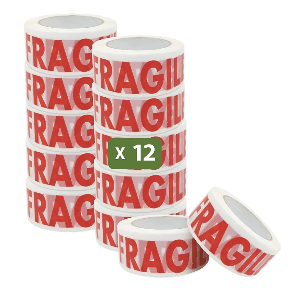 Pack and Move - Lot 12 Rouleaux Ruban Adhésif Transparent "Fragile" Pour Emballage Et Déménagement - 100 M - Qualité Premium
